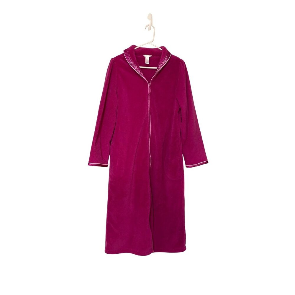 Adonna Sleepwear Womens Size Medium Pink Vintage Robe Satin Trim Collar Midi Len